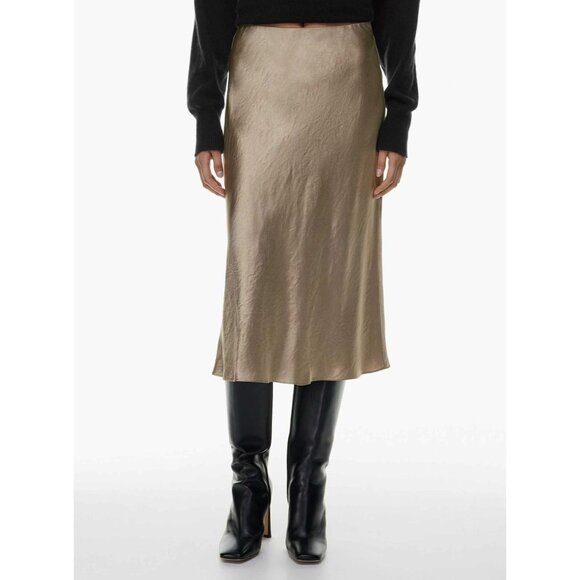 Aritzia Dresses & Skirts - New Aritzia Satin Midi Slip Skirt Grey Taupe 2, XS